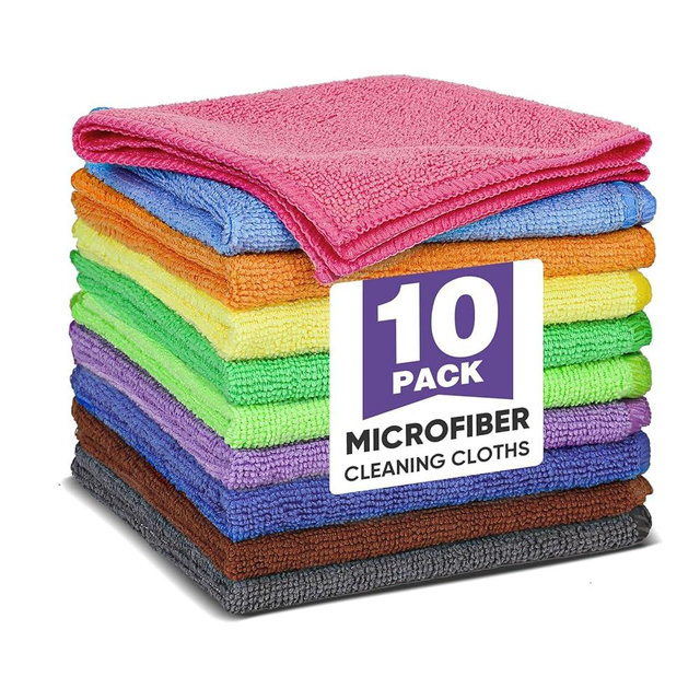 TEAWOO 10 Colors Microfiber Cleaning Cloths, 10 Pack Assorted Cleaning Rags, Highly Absorbent Microfiber Towels for Car, Kitchen, Bathroom and Household Cleaning, 11.8"X11.8"
