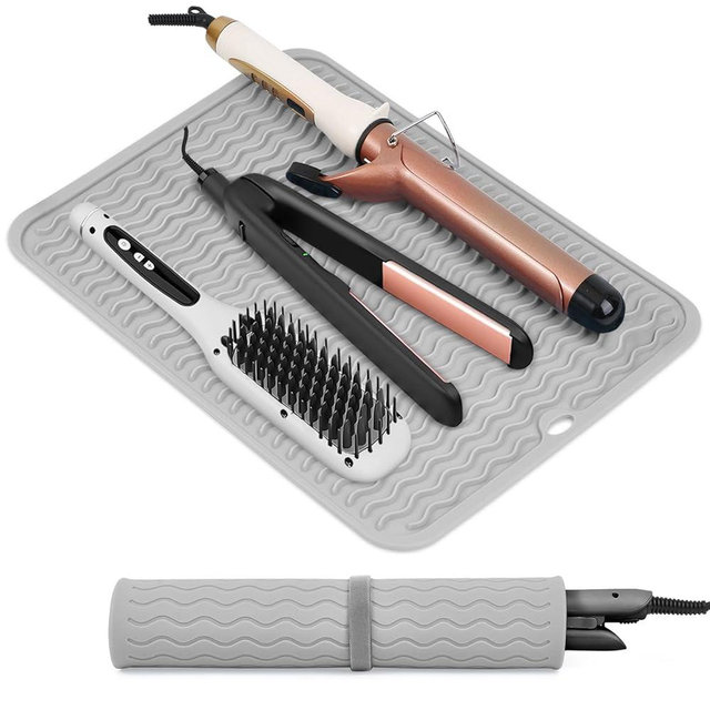 Suafrnut Oversize Silicone Heat Resistant Mat, Portable Travel Mat Cover with Velcro for Curling Irons, Flat Irons, Hair Straightener and Hot Hair Styling Tools(14.2" x 11")