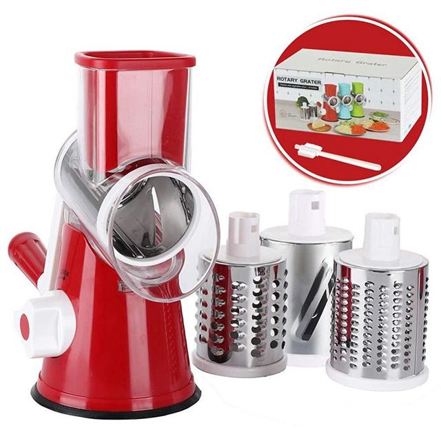 Cambom Rotary Cheese Grater Shredder Chopper Round Tumbling Box Mandoline Slicer Nut Grinder Vegetable Slicer, Hash Brown, Potato with Strong Suction Base