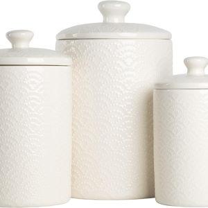 10 Strawberry Street CAN WHT Kitchen Canister Set, 3 Piece, Tide White