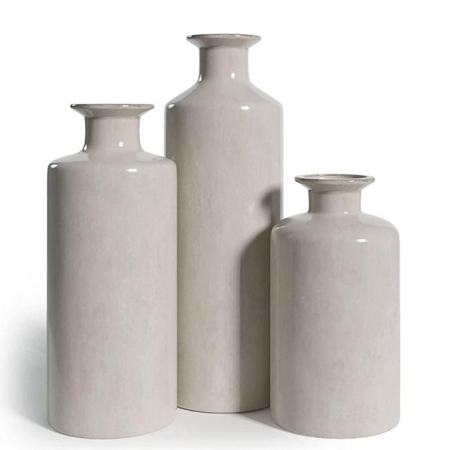 Barnyard Designs Ceramic Stoneware Vase Set, Farmhouse Home Decor, Table Decoration for Kitchen, Living or Dining Room, Ivory, Set of 3, (9.25", 7.5", 5.5" Tall)