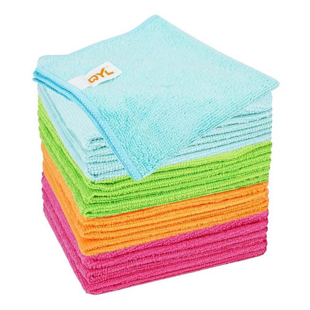 QYL Microfiber Cleaning Cloth,12 Pack Cleaning Rags, Cleaning Towels with 4 Color Assorted, 11.8"X11.8"(Green/Blue/Yellow/Pink)