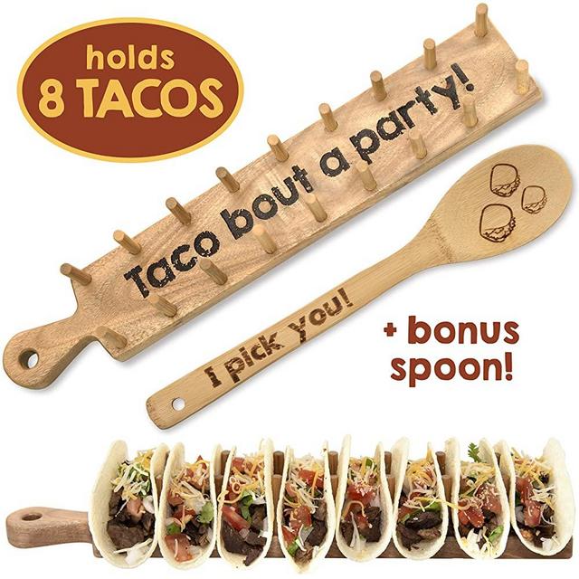 Trendy Together Wooden Taco Holder – Wooden Taco Tray Stand Up Rack Holds 8 Soft or Hard Shell Tacos – Great for Tortillas, Burritos, Home, Parties & Restaurants