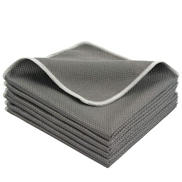 SINLAND Microfiber Cleaning Cloth for Stainless Steel Appliances Wine Glass Window Polishing Towels Grey 16Inch X 16Inch Pack of 6