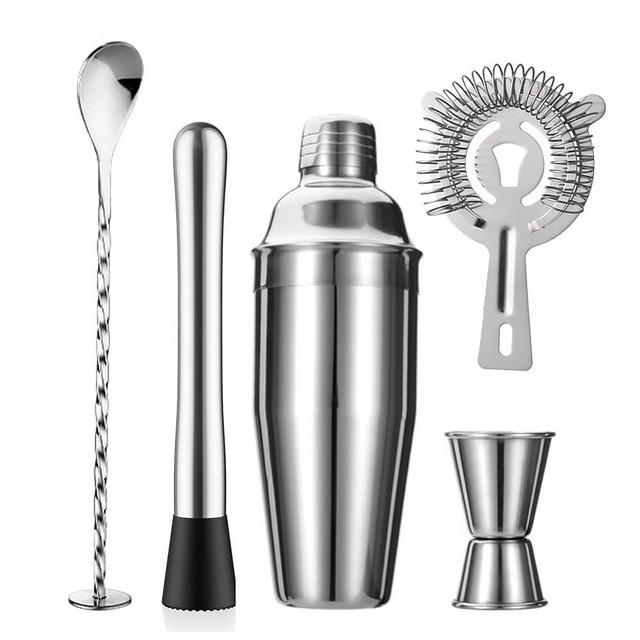 ZPUFAW 5-Piece Cocktail Shaker Set Shaker Strainer Jigger T-Mixing Spoon Muddler Bartender Kit Stainless Steel Bar Set Housewarming Gift