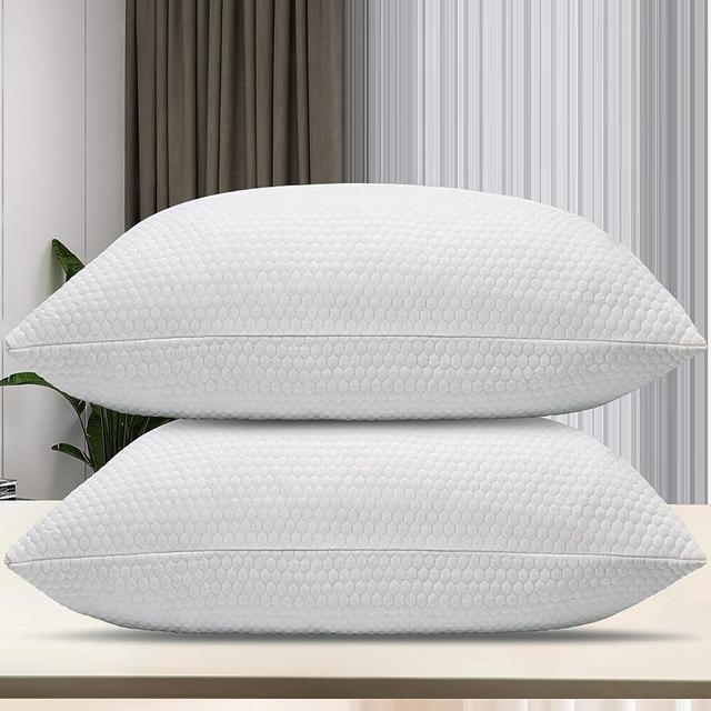 Nctoberows Bed Pillows for Sleeping, Shredded Memory Foam Pillows Standard Size Set of 2 Pack Adjustable Cooling Bamboo Pillows for Side and Back Sleeper with Washable Removable Cover.