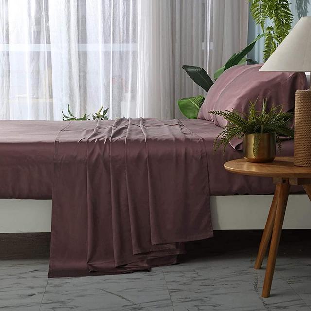 ZIMASILK 4 Pcs 100% Mulberry Silk Bed Sheet Set,All Side 19 Momme Silk(King Grey Purple)