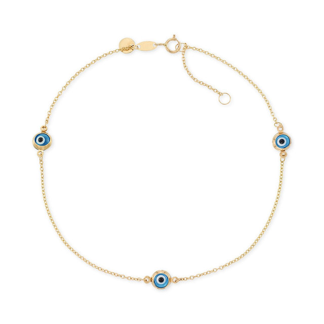 Beaded Evil Eye Anklet in 14k Gold
