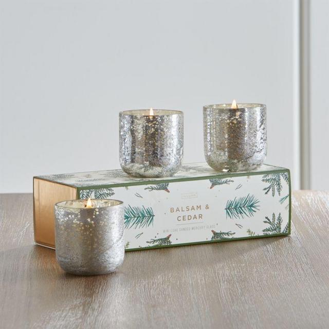 Balsam and Cedar Scented Mercury Glass Votive, Set of 3