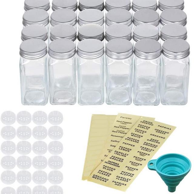 NEX 24 Glass Spice Jars,Bottles for Spice Rack, 4 OZ Empty Spice Containers Set with Labels