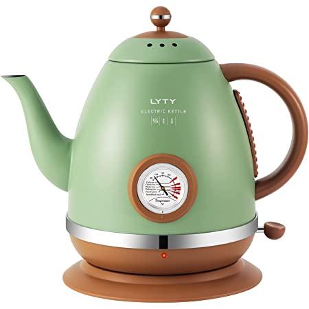 Electric Kettle with Thermometer Stainless Steel 1.5L 1000W Gooseneck Pour Over Coffee Tea Kettle, Hot Water Boiler Heater with Water Temperature Display Quick Heating Boiling Water 110V US Plug Green