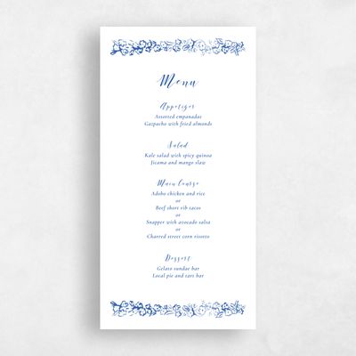 Blue Floral Wedding Menu - Brier