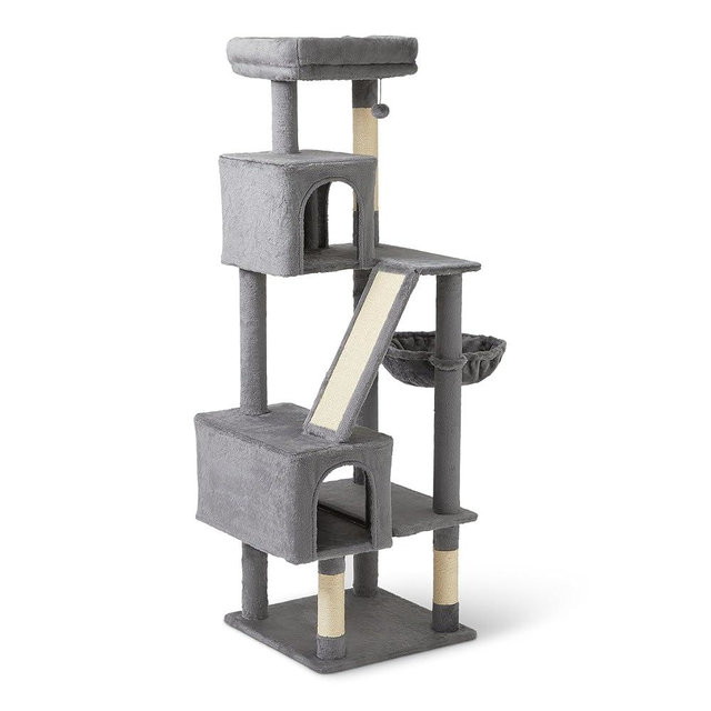 Amazon Basics Indoor Cat & Kittens Multi-Level Climbing Activity Tower with Scratching Posts, FSC Certified, 60.1" (152.7cm) H, Grey