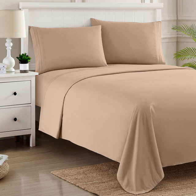 3 Piece Sheet Set, Ultra Soft 1800 Series Collection - Twin, Taupe