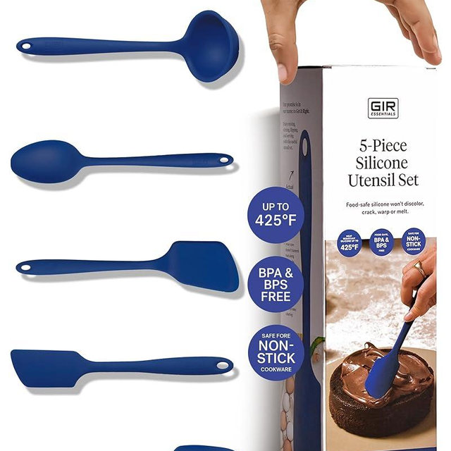 GIR: Get It Right - 5 Piece Essentials All Purpose Set - Ladle, Spatula, Flip, Spoon & Spoonula, Non-stick, Heat Resistant, Dishwasher Safe, Kitchen Utensils, Baking Supplies - Royal Blue