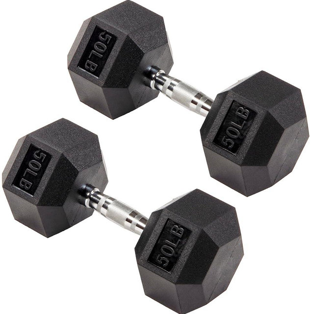 Signature Fitness Rubber Coated Hex Dumbbells Hand Weights for Exercises and Fitness Home Gym, 5-50 lbs, Pairs