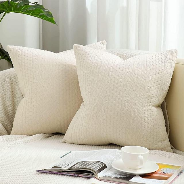 Hannah Linen Throw Pillow Inserts 18x18 for Couch, Sofa, Bench, Bed, Auto Seat- Outdoor/Indoor Decorative Cushion Set, Size: 18 x 18, White