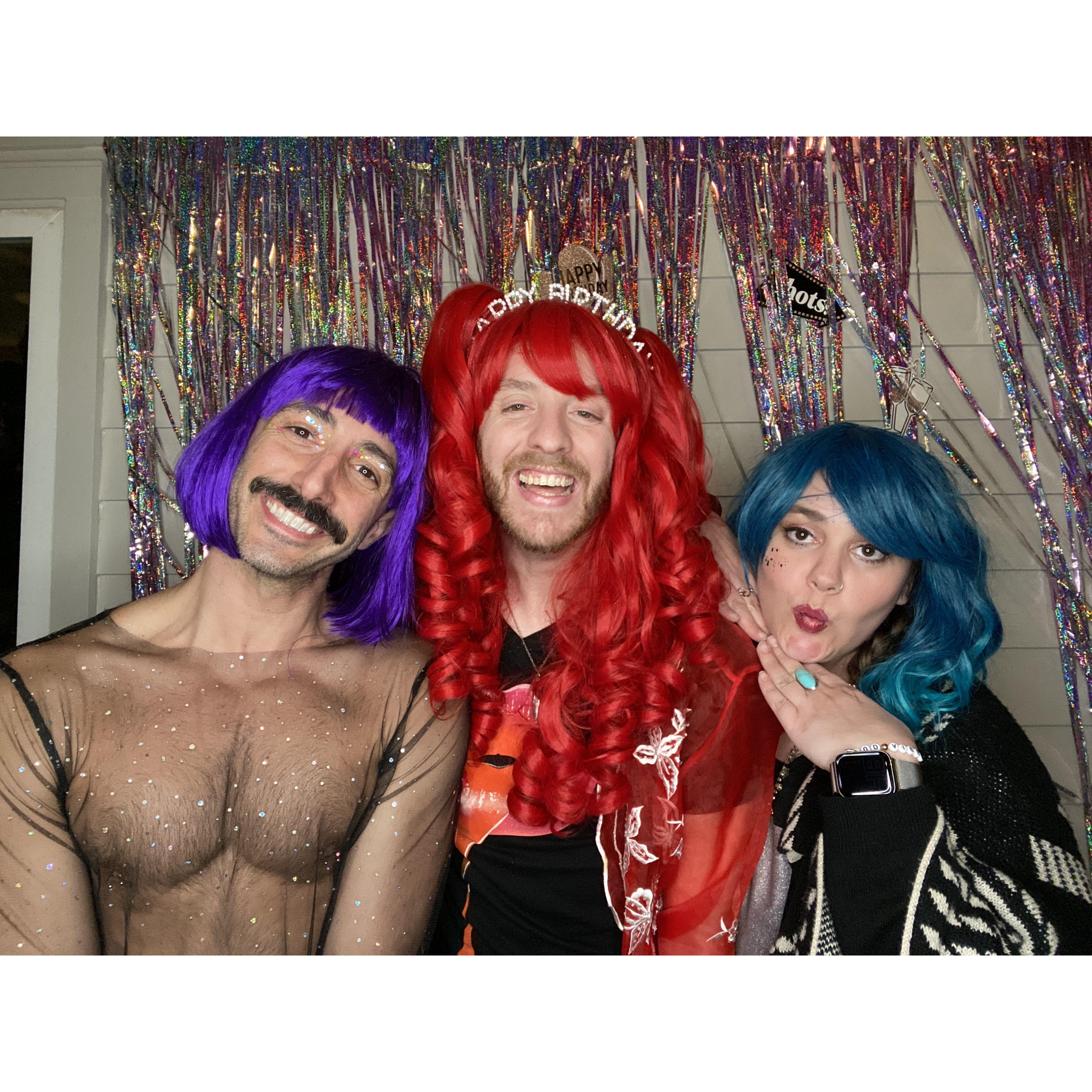 Surprise Wig & Glitter Bday party for Eric!