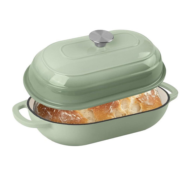 Fijxzct Premium Enameled Cast Iron Dutch Oven for Bread Baking | Non-Stick 5QT Oval Bread Oven with Lid | Perfect for Sourdough, Loaf, and Artisan Baking (Gradient Green, 5 QT)