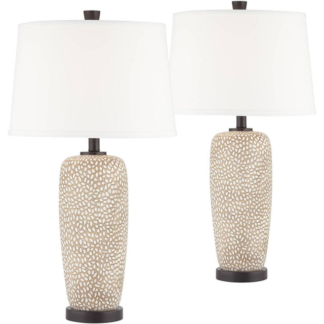 360 Lighting Anna Modern Coastal Table Lamps 27 1/4" Tall Set of 2 Beige White Tapered Drum Shade for Bedroom Living Room Bedside Nightstand Office