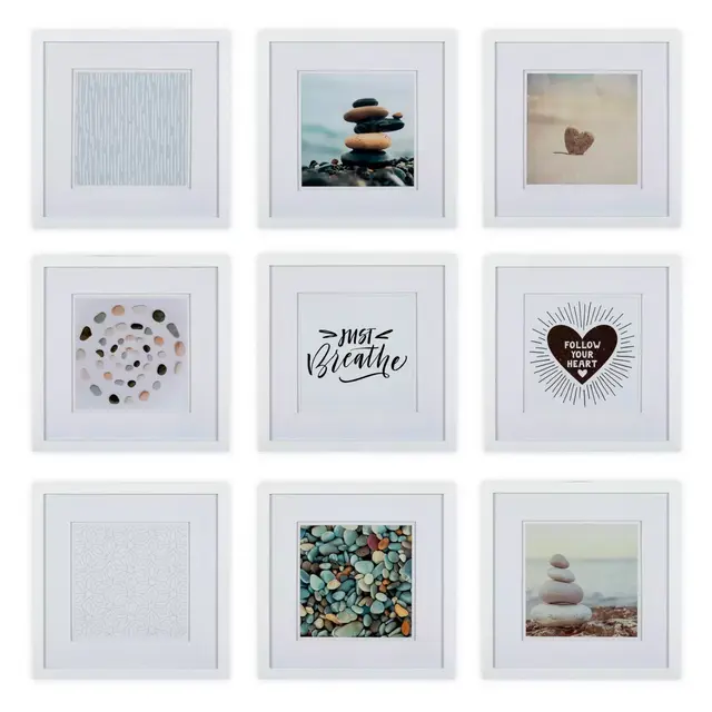 Gallery Perfect 9-Piece Wall Frame Set in White with White Mat