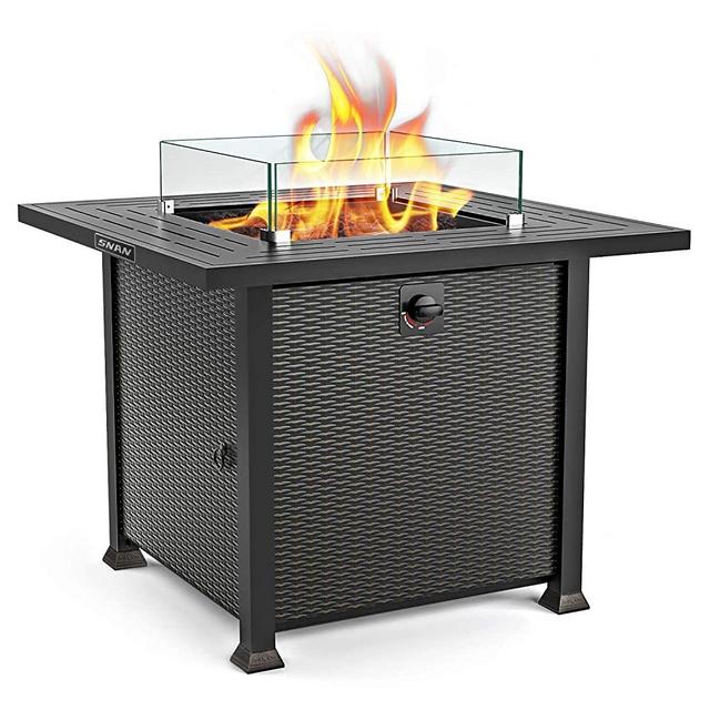 SNAN Propane Fire Pit Table, Outdoor Companion, 32 Inch 50,000 BTU Auto-Ignition Gas Fire Pit Table with Glass Wind Guard, Table in Summer, Stove in Winter, ETL Certification