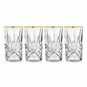 Godinger Dublin 4-Piece Handcrafted Gold-Rimmed Crystal Highball Glass Set