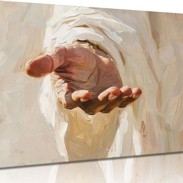 Jesus Canvas Wall Art,Christian The Hand of God Wall Decor Painting,Religion Bible Pictures Posters Prints for Church Prayer Room Living Room Home Decor Framed Wrapped Canvas 12X16 In