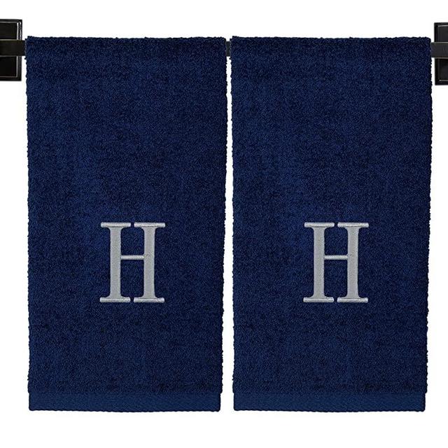 Monogrammed Hand Towels for Bathroom, 100% Cotton, Made in USA, Luxury Hotel Quality, Embroidered Silver Thread Monogram Initial, Personalized Towels, Set of 2