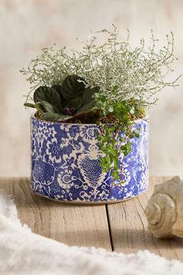 Italian Painted Floral Cylinder Planter