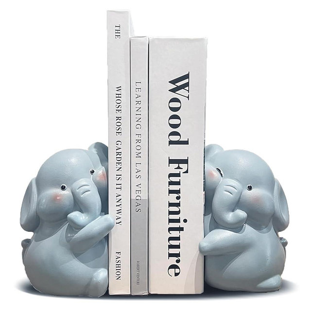 HINUGO Cute Elephant Bookends Decoration, Book Ends for Heavy Books, Book Holders for Shelves in Home Office Children’s Rooms Desk Bookshelf, Great Christmas Birthday Gift