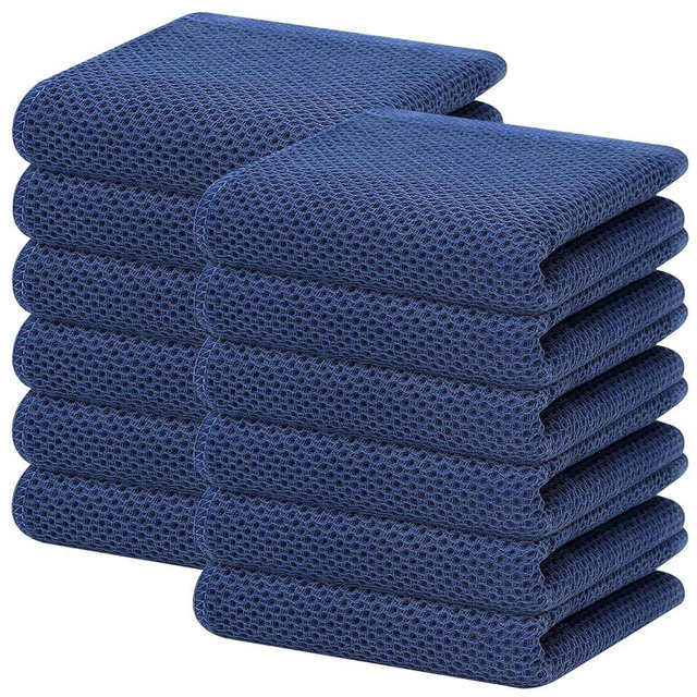 Homaxy 100% Cotton Waffle Weave Kitchen Dish Towels, Ultra Soft Absorbent Quick Drying Cleaning Towel, 13x28 Inches, 12-Pack, Navy Blue