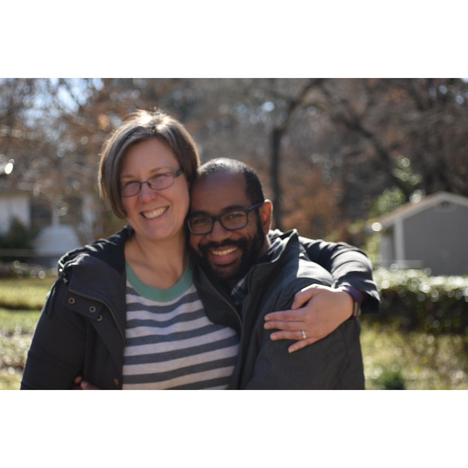 The afternoon after we told everyone that we were engaged.  It turned out to be a beautiful Durham day, so we had a spontaneous family photo session.