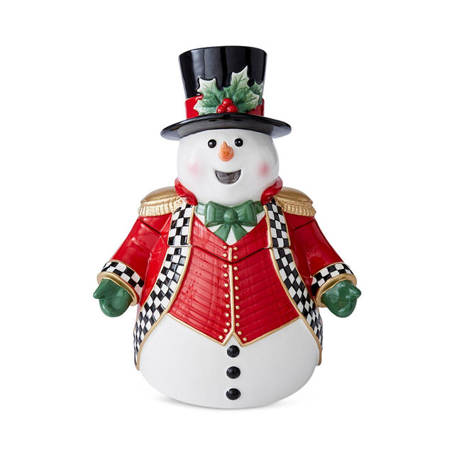 Spode Christmas Tree Black & White Snowman Cookie Jar