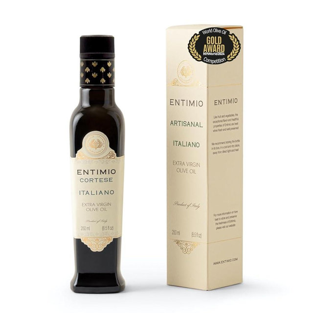 Entimio Cortese +700 mg/kg Polyphenol Rich Organic Extra Virgin Olive Oil, New 2024-2025 Early Harvest Italian Olive Oil from Tuscany, Italy, 2024 Gold Winner, Cold Extracted, Lab Tested - 8.5 fl oz