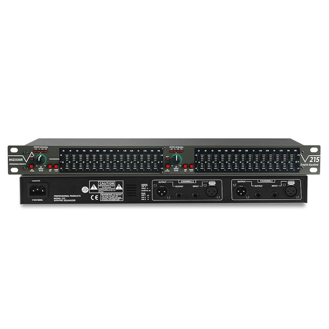 MIZISNR Graphic Equalizer 15-Band Stereo EQ for Home Audio, Dual Channel Professional DJ Equalizer, Noise Reduction 1U Rack Mount (EQ-215)
