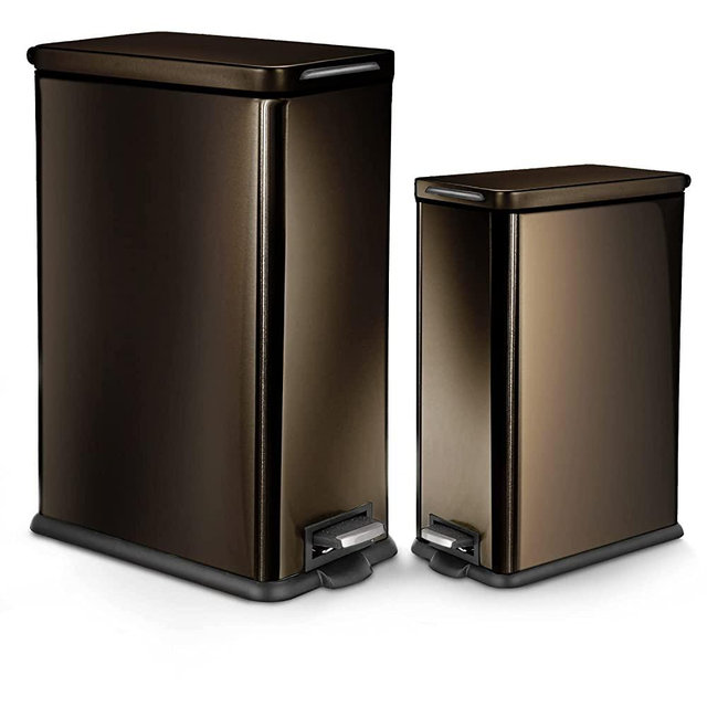 Home Zone Living 8 Gallon and 2.5 Gallon Kitchen Trash Can Combo Set, Slim Body Stainless Steel Design, 30 Liter and 9.7 Liter Capacity, Black (VA42141A)
