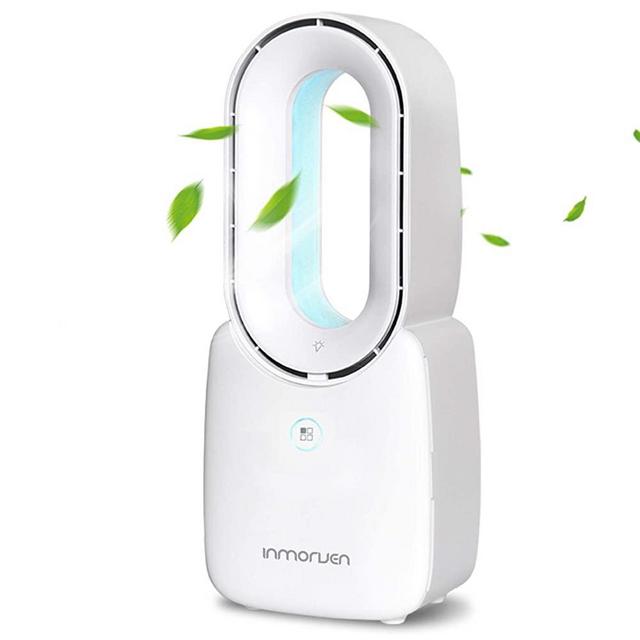 CONBOLA Desk Fan, 11.8 Inch Bladeless Fan Small Table Fan Air Cooler, Portable Rechargeable Breeze Quiet Fan with Touch Control 5-Colors Decorative LED Light for Office Bedroom（White）