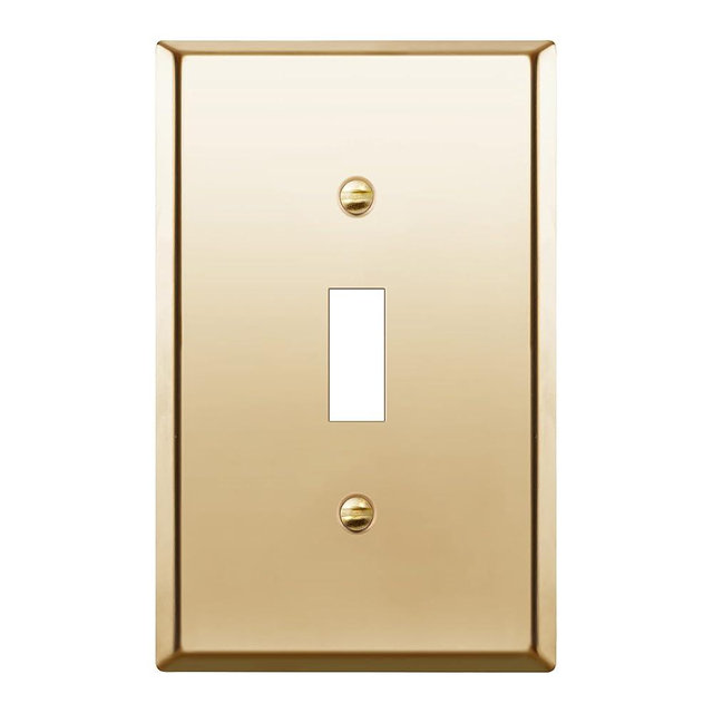 LIDER Toggle Switch Metal Wall Plate, Impact and Corrosion Resistant, Metal Light Switch Cover, 201 Stainless Steel, Sleek, Minimalist Design, Mid-Size 1-Gang 4.88" x 3.11", Polished Brass