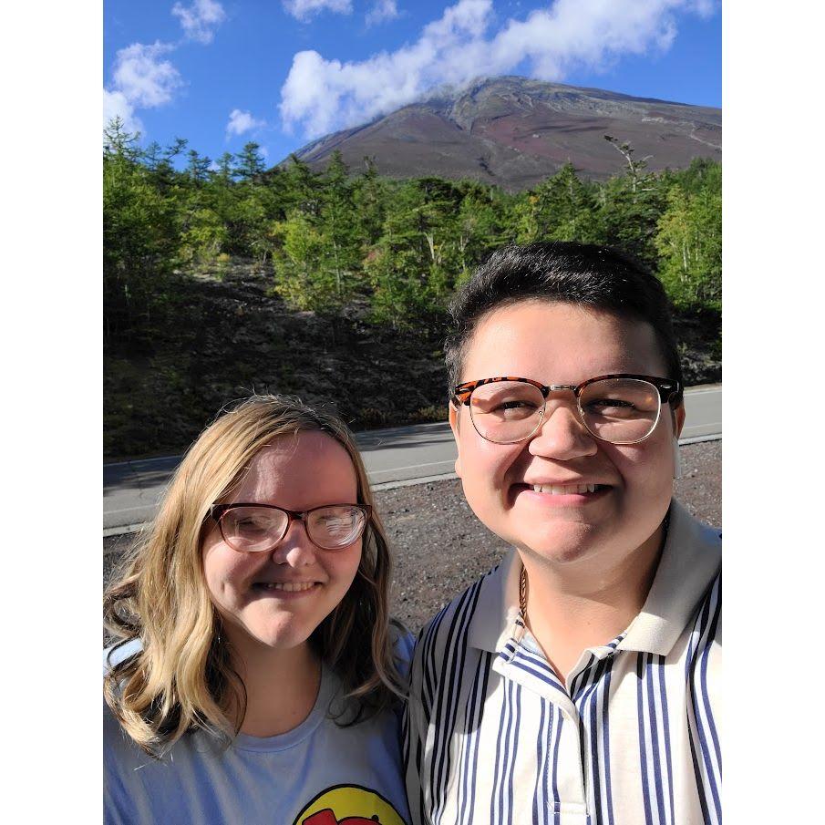 Caroline, Edward, and Mt. Fuji-san! It was hot, so no snow. But that is Mt. Fuji in the flesh!