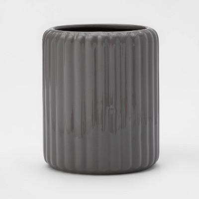 Stoneware Ribbed Utensil Hold Gray - Threshold™
