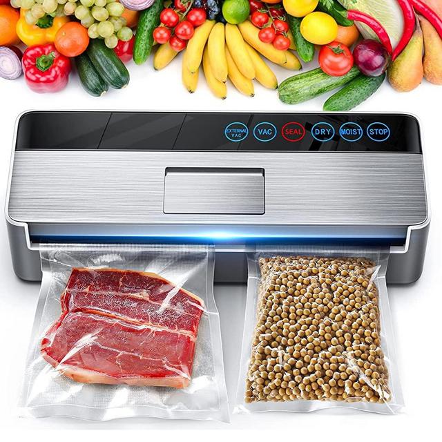 Vacuum Sealer Machine, Full Automatic Food Sealer (95Kpa), Air Sealing System for Food Saver w/ Built-in Cutter Starter Kit, Dry, Moist Food Preservation Modes, Lab Tested, LED Indicator Lights