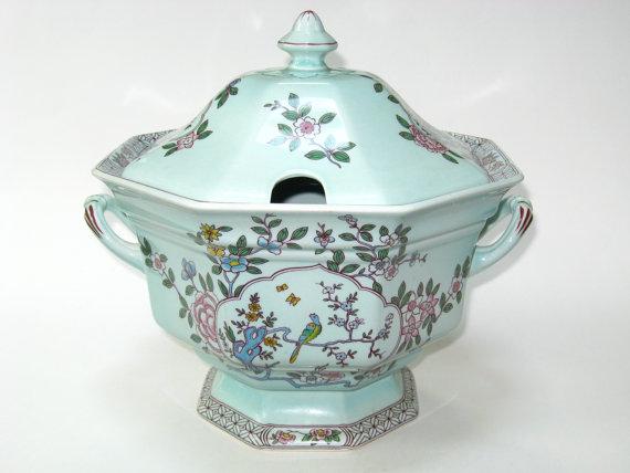 Adams Calyx Ware Singapore Bird Soup Tureen w/ Lid Newer Backstamp