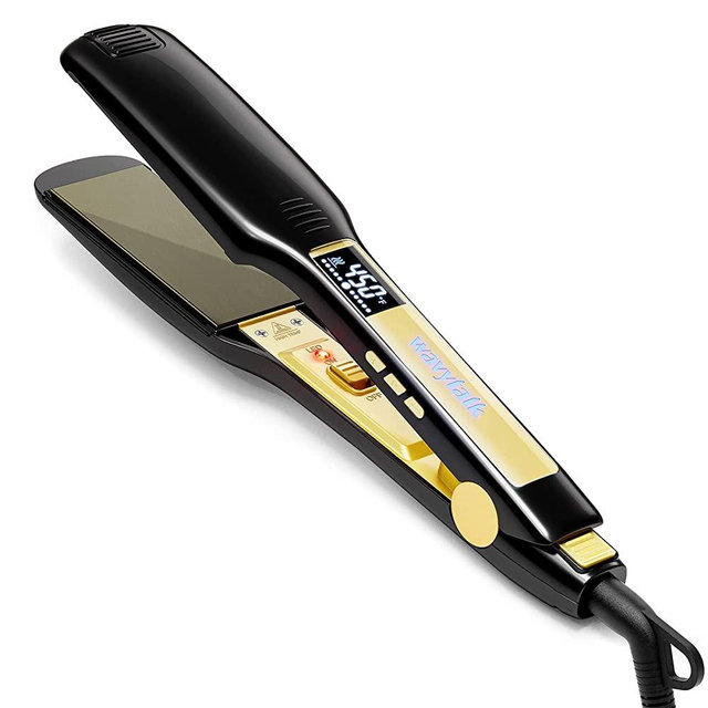 Wavytalk Hair Straightener Titanium Flat Iron 1.75 Inch Wide Flat Iron for Hair, Professional Straightener with Dual Voltage Leave Hair Silky Smooth, Black