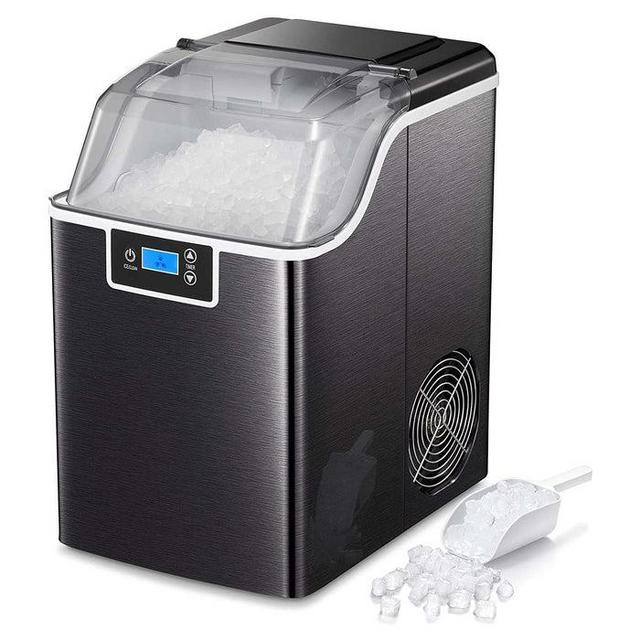 R.W.Flame Nugget Ice Maker Countertop,Portable Compact Ice Maker Machine with Self-Cleaning Function,44Lbs/24H,for Home/Kitchen/Office/Bar