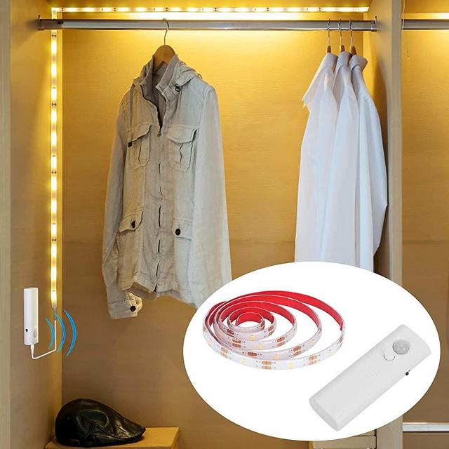 Motion Sensor Closet Light Strip, Lacasa LED Strip Lights Warm White 3.28ft, Auto Mode Motion Activated or Switch On/Off, for Wardrobe Closet, Drawer, Cupboard, Need 2AA Batteries (not Included)