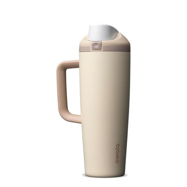 Owala FreeSip Tumbler Insulated Stainless Steel Water Bottle with Built-in Straw and Side Handle, For Travel, Work, School, and Sports, 30oz, BPA Free, Leak Proof, Lightly Toasted