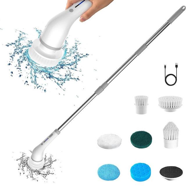 Electric Spin Scrubber,Cordless Scrubber Cleaning Brush with 7 Replaceable Brush Heads,2 Speeds Power Scrubber Brush for Bathroom,Tub,Floor,Car,Tile,Gray