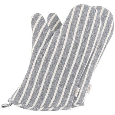 NEOVIVA Denim Quilted Heat Resistant Oven Mitt for Adult Women and Men, Set of 2, Chalk Striped Wild Dove