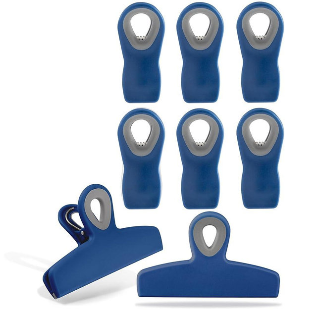 COOK WITH COLOR Bag Clips - Heavy Duty Chip Clip and Refrigerator Magnet Clips for Food Storage with Air Tight Seal Grip, Blue, Pack of 8